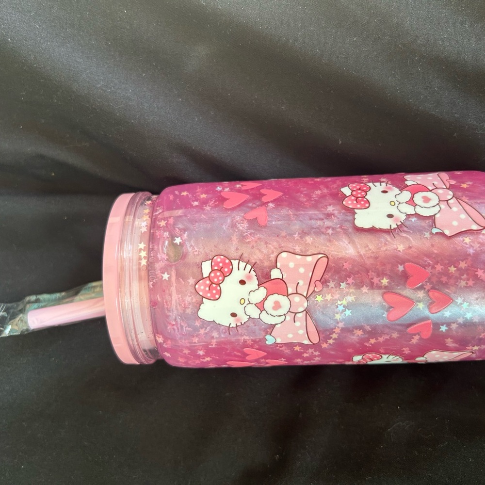 Hello Kitty Pink Glitter Straw Tumbler